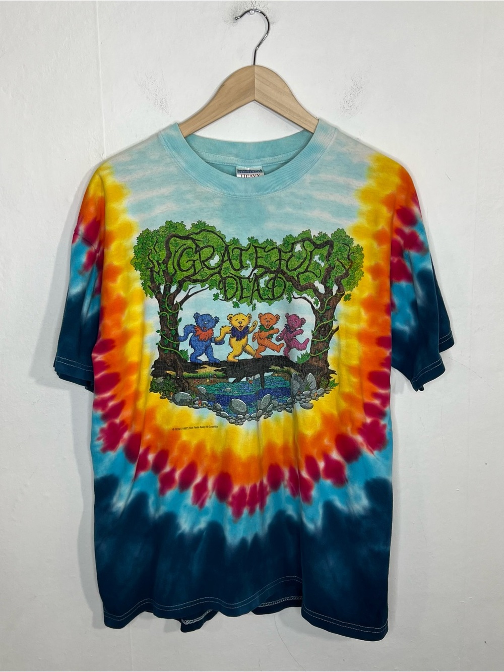 Vintage Grateful Dead Rainbow Tie Dye Not Fade Away Dancing Bears Shirt Size L